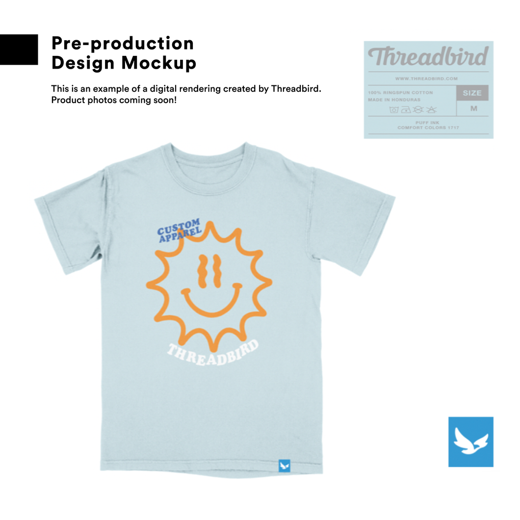 Digital Mockup created by Threadbird designers, before the shirts were moved into production to be printed!